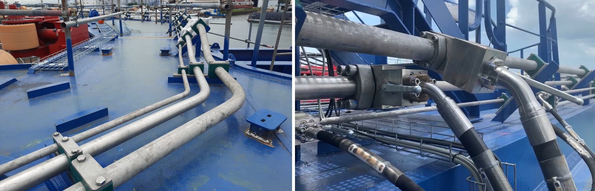 Piping connected to HPU pipes and piping connected to ball valves
