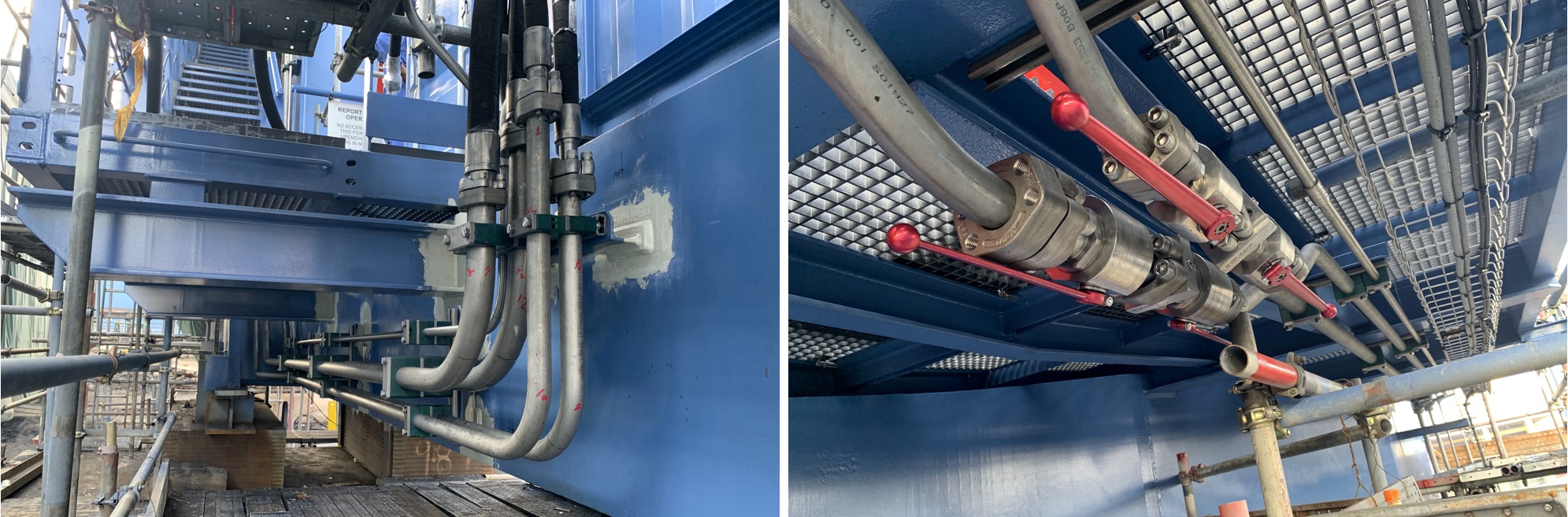 Piping connected to HPU pipes and piping connected to ball valves